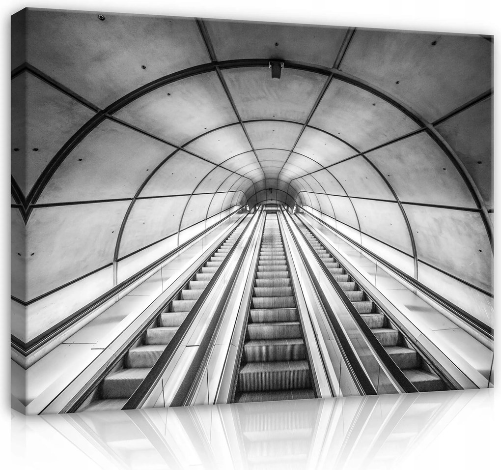 Vászonkép 100x75 Eszkalátor metró kocsibeálló perspektíva szimmetria mozgás alagutak