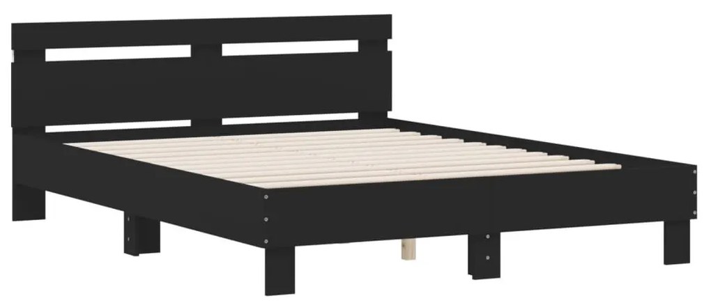 fekete ágykeret fejtámlával és LED-del 140 x 190 cm