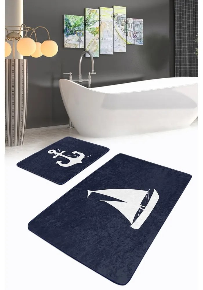 Sötétkék fürdőszobai kilépő szett 2 db-os 60x100 cm – Mila Home