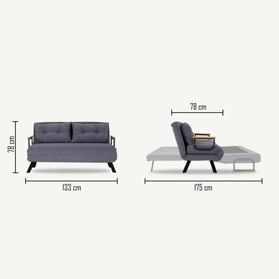 2 személyes kanapéágy Homoko 2-Seater - Szürke