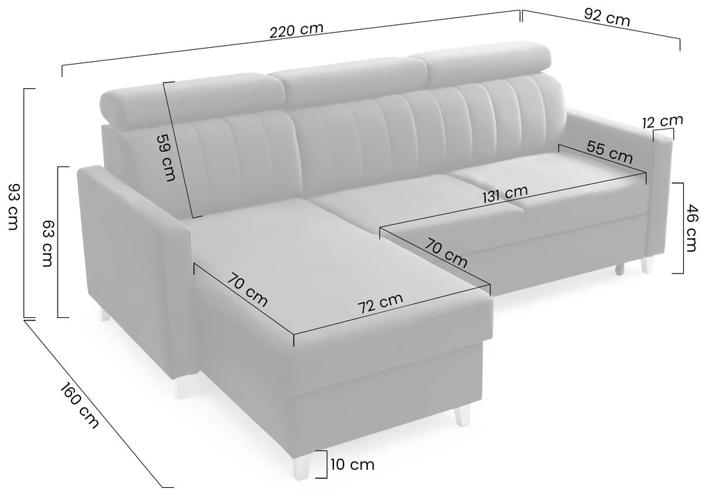Vario sarokkanapé ágyfunkcióval univerzális jobb/bal oldali - szürke zsákszövet Wind 89