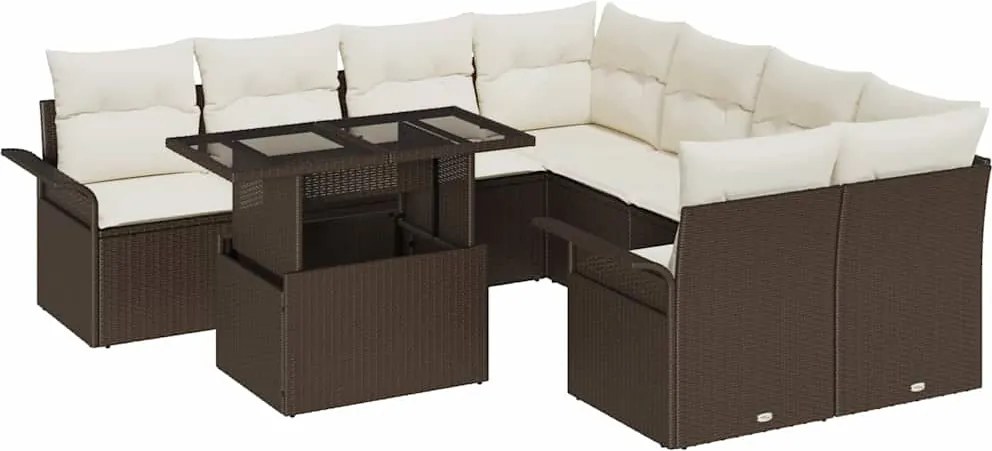 vidaXL Kerti Kanapé Szett párnával 9 pcs Barna Poli rattan