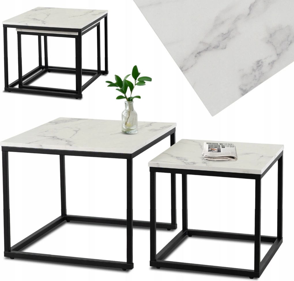 Dohányzóasztal Négyzet alakú márvány fehér 2in1 szett Glamour pad fehér Ori