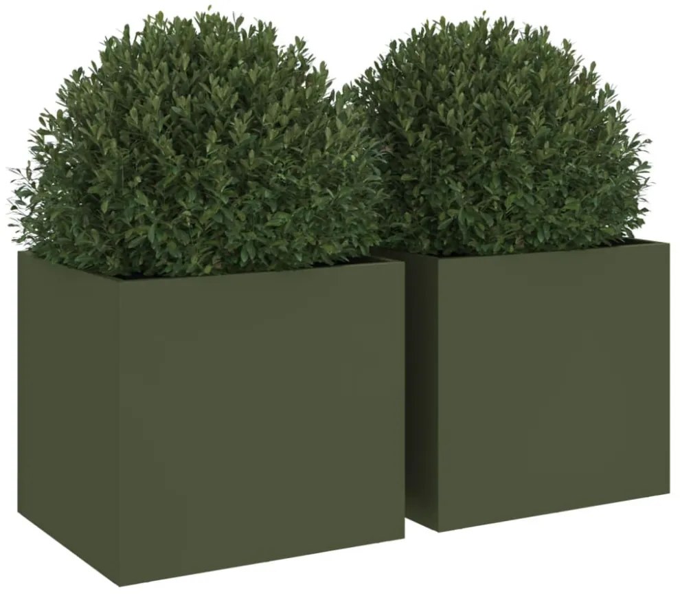 vidaXL 2 db olívazöld acél növénytartó 32 x 30 x 29 cm