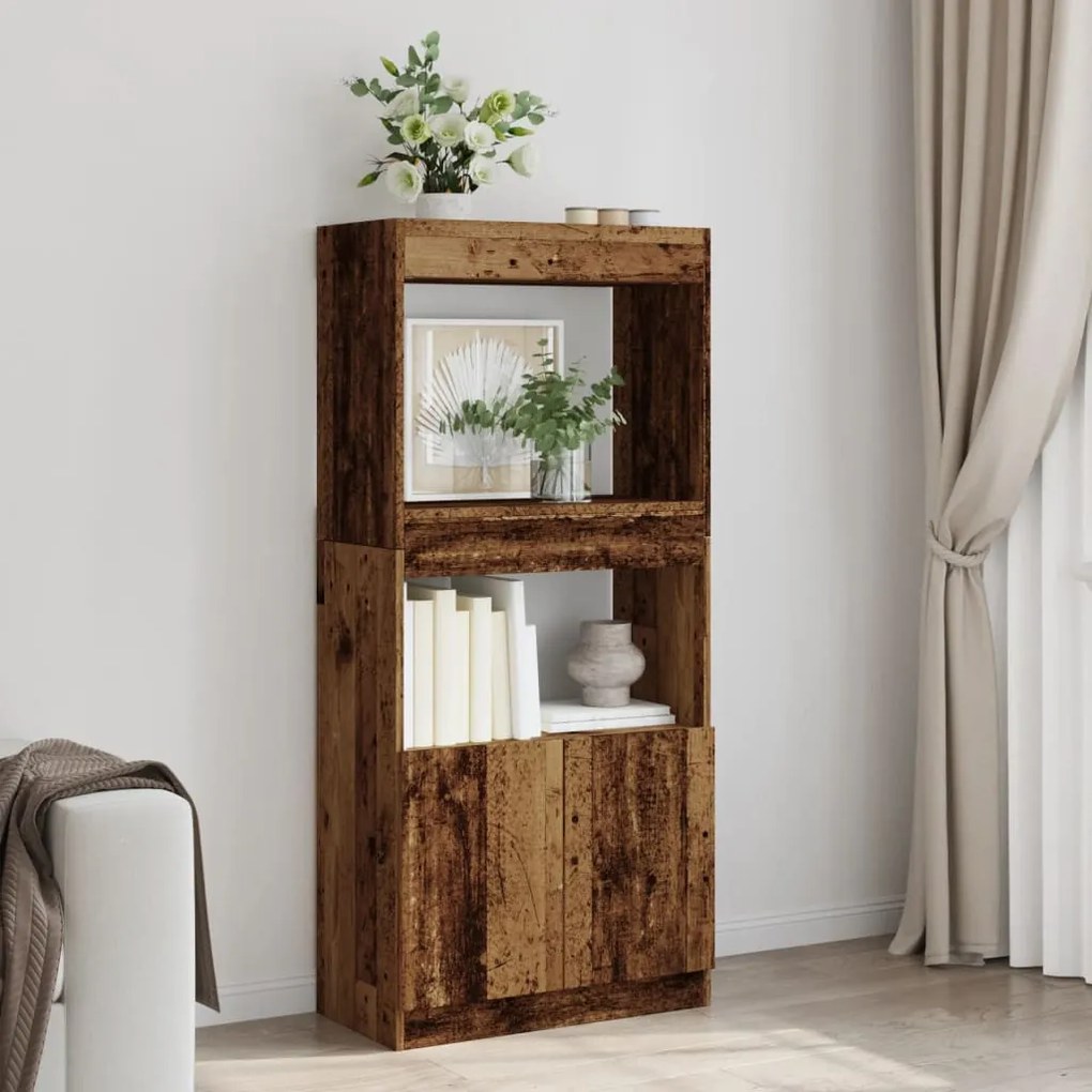 antik fa színű szerelt fa magasszekrény 63 x 33 x 140 cm