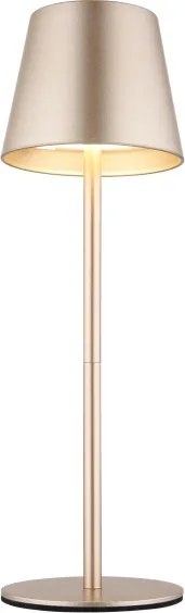 Globo 58488CH-LED VANNIE érintéses, dimmelhető, újratölthető kültéri asztali lámpa, 3W/5V, IP54, 1800mAh, sárgaréz