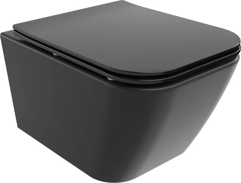 Mexen Madox Rimless WC csésze lassan süllyedő, vékony duroplast ülőkével, fekete matt - 30154070