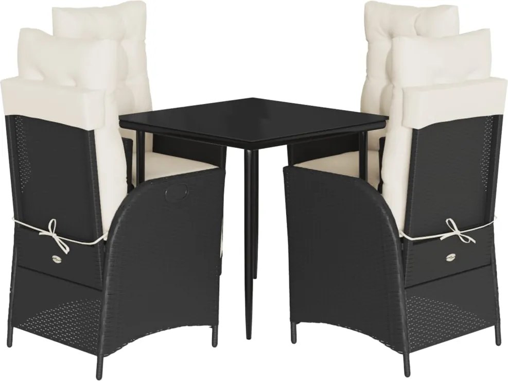 vidaXL 5 részes fekete polyrattan kerti étkezőgarnitúra párnákkal