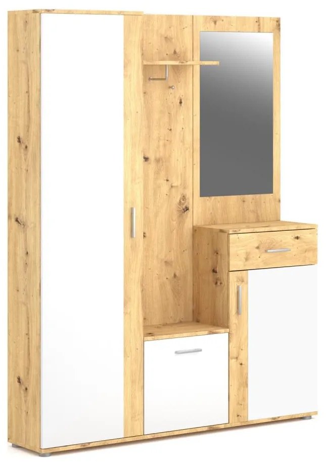 NOLAN előszobafal tükörrel, artisan tölgy/fehér
