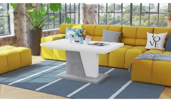 NINO fehér/szürke beton kihúzható, emelhető konferencia/étkezőasztal