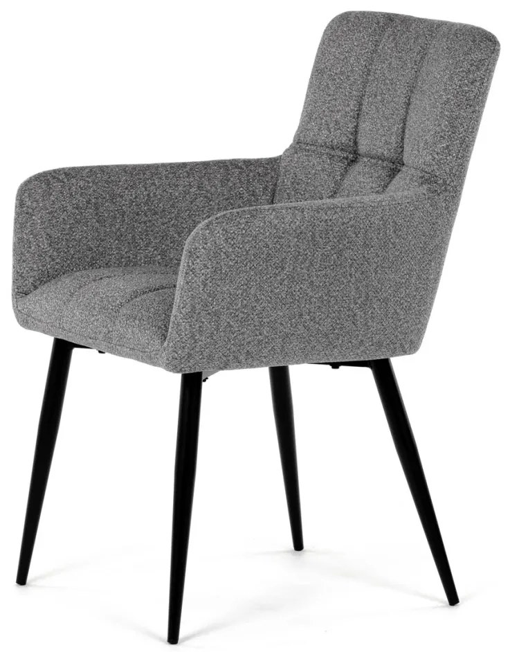 Scaun de sufragerie elegant cu brațe, stofă gri, metal negru