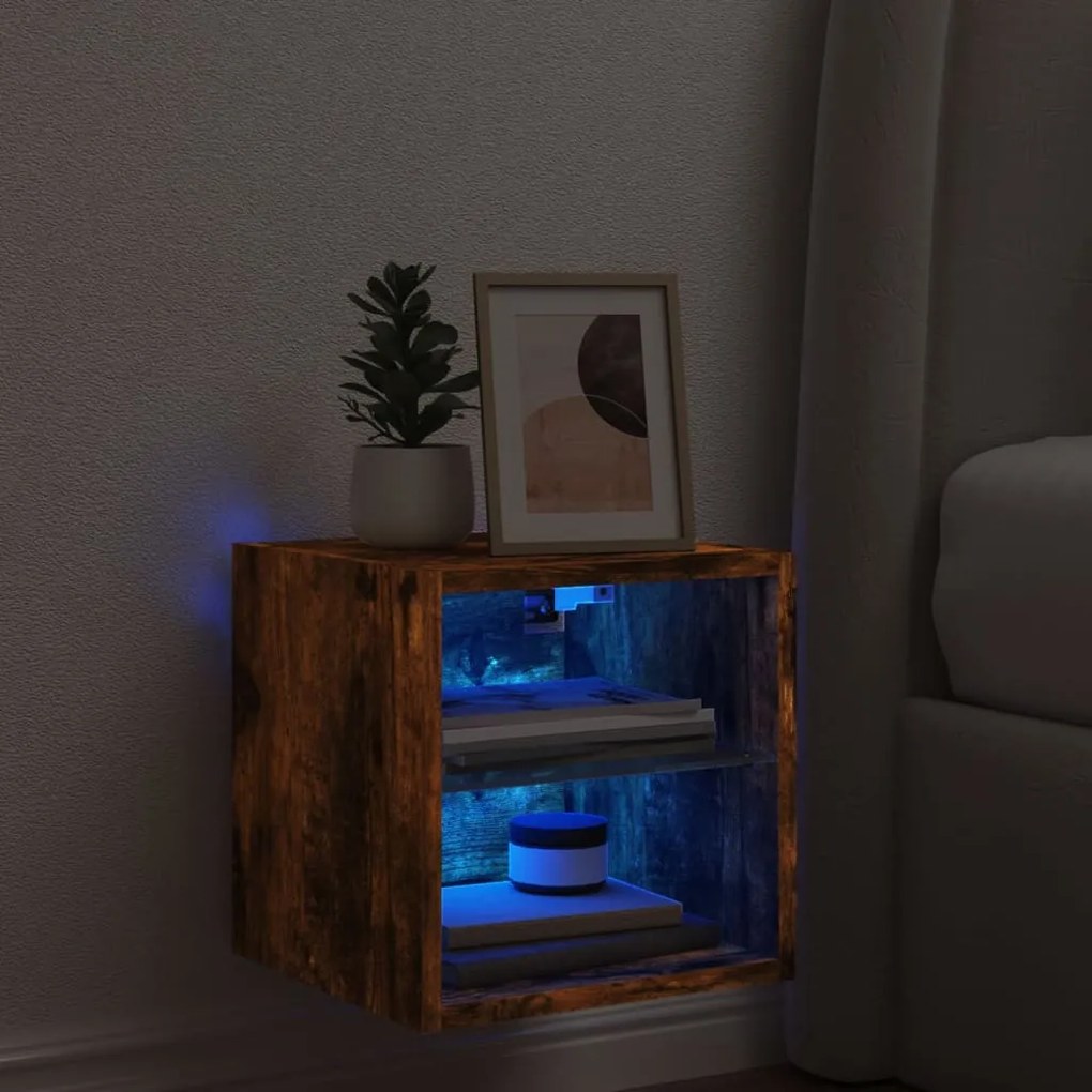 füstös tölgy színű fali TV-szekrény LED-ekkel 30 x 28,5 x 30 cm