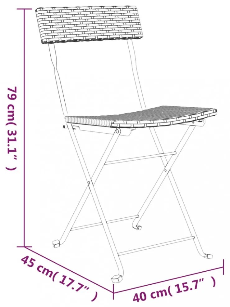 3 részes szürke összecsukható polyrattan bisztrószett