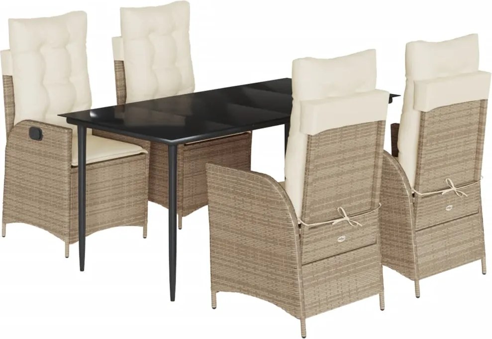 vidaXL 5 részes bézs polyrattan kerti étkezőgarnitúra párnákkal