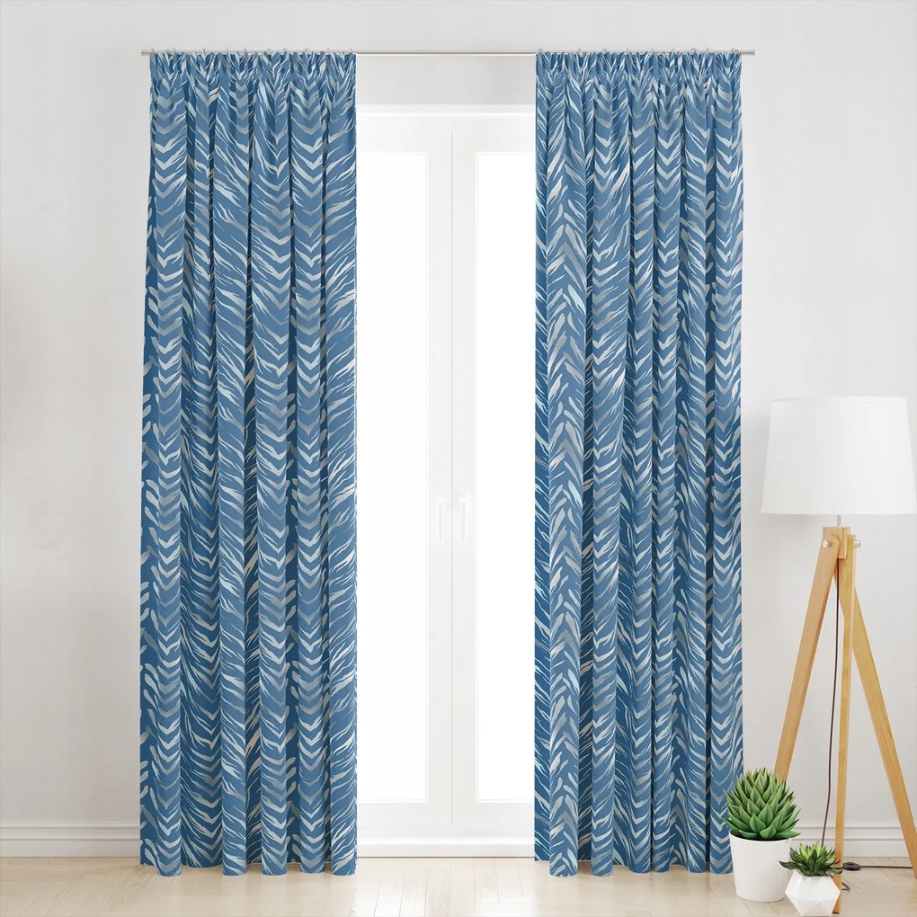 Függöny Kék Mintás, Szalagos Kész 145X190