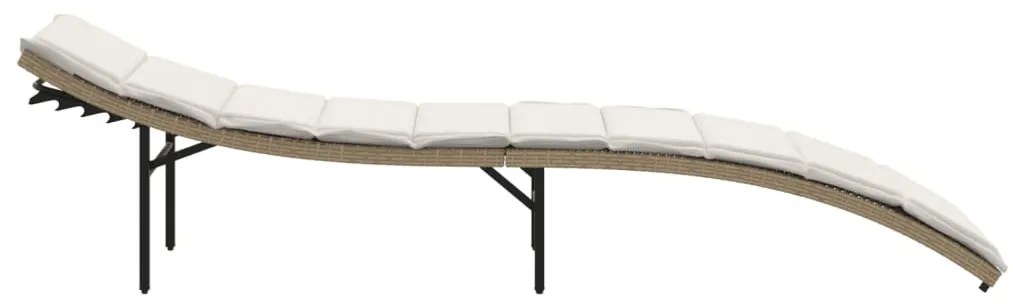 Bézs polyrattan napozóágy párnával 55x199x50 cm
