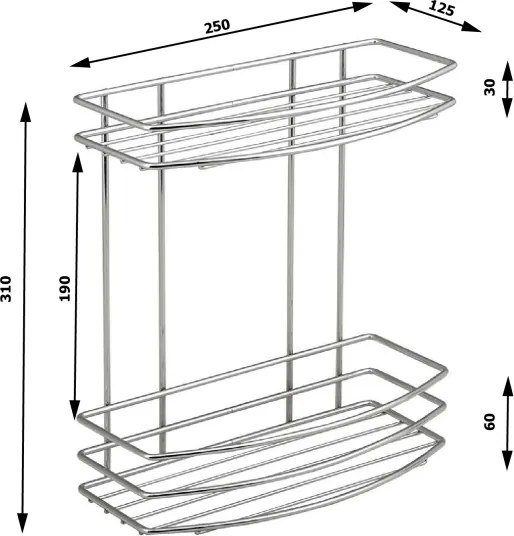 Aqualine - Kétszintes zuhany fali polc KRÓM LINE fényezett króm