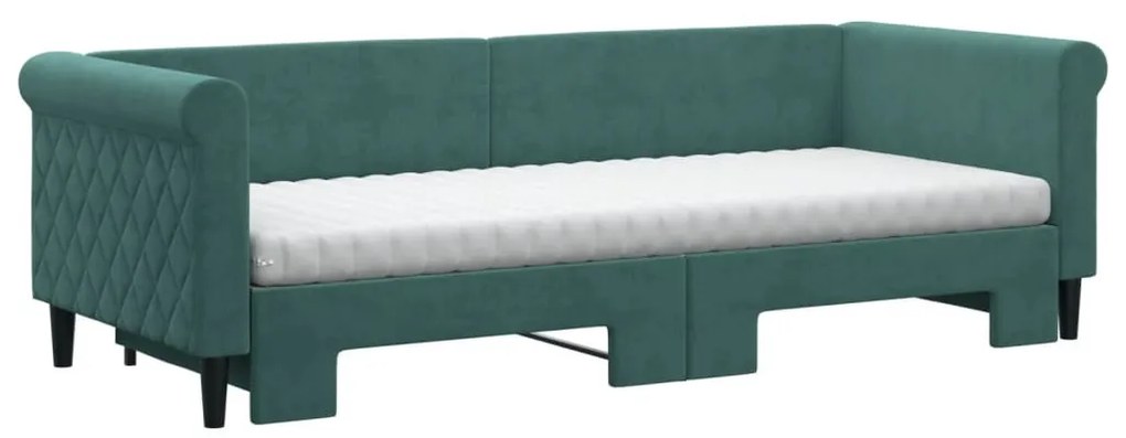 sötétzöld kihúzható bársony heverő matraccal 80 x 200 cm