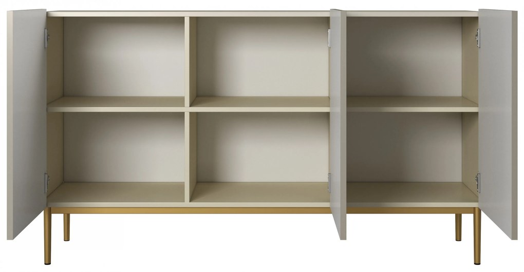 Nicole komód 150 cm háromajtós, mart előlap - kasmír / arany lábak