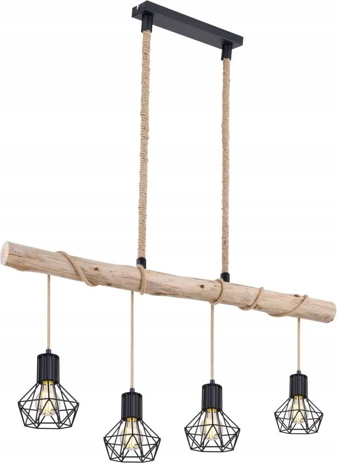 Priska loft stílusú függőlámpa fekete-fa E27 4x60W