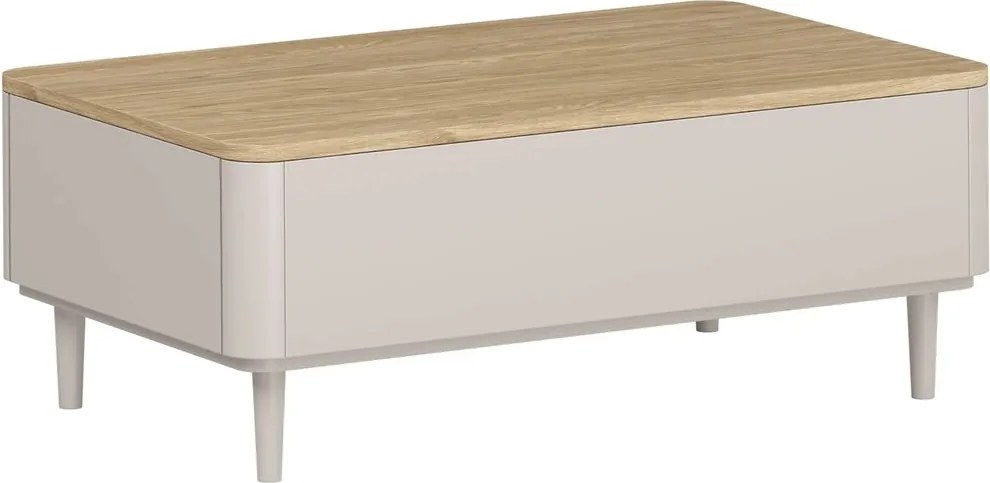 Amilio dohányzóasztal 100 cm fiókos, lábakon - kasmír / olajozott tölgy