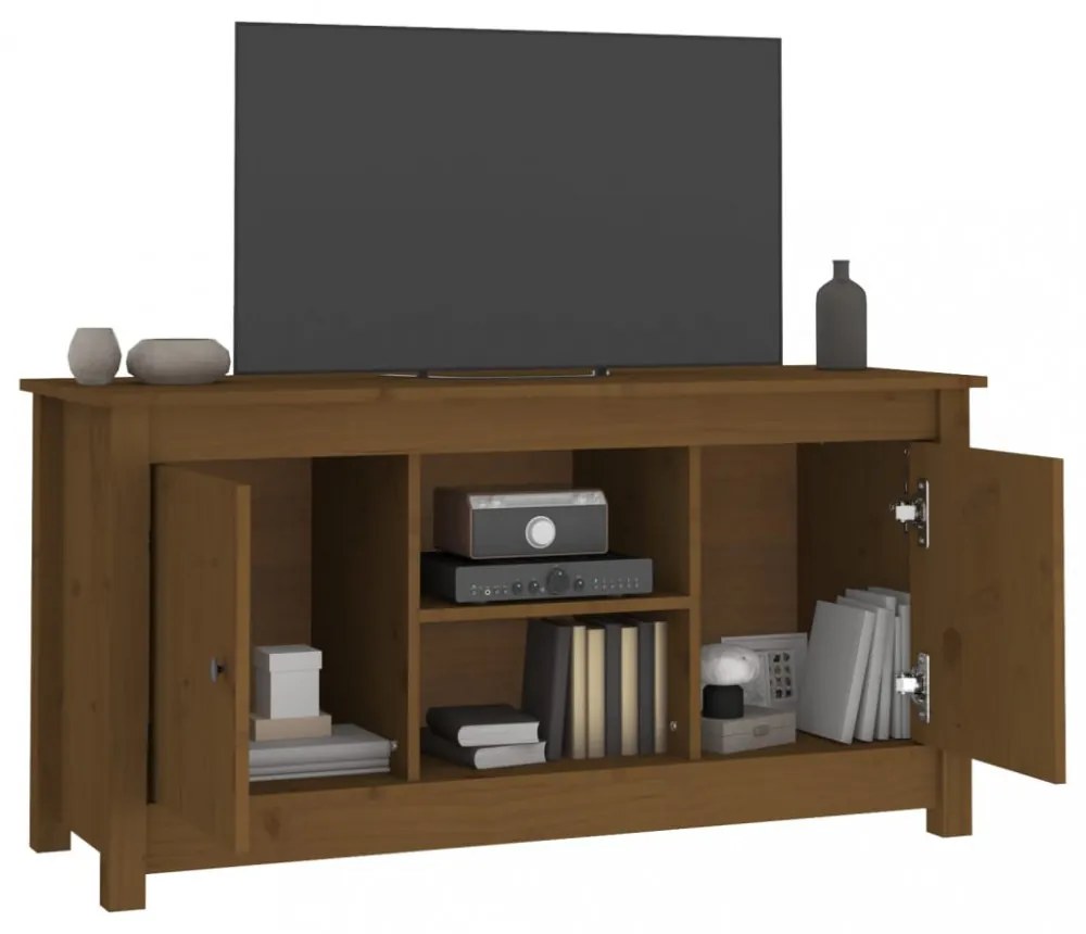 mézbarna tömör fenyőfa TV-szekrény 103 x 36,5 x 52 cm