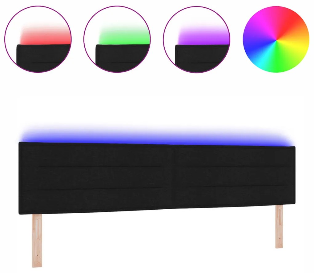 LED ágytámla LED -es lámpákkal Fekete 200 cm Poliészter