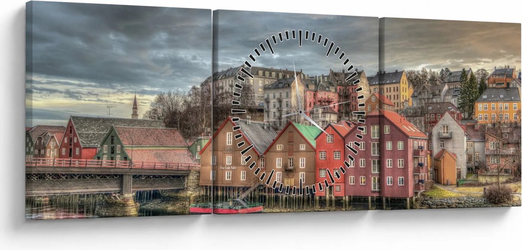 Kép - házak a folyó mellett (órával) (90x30 cm)