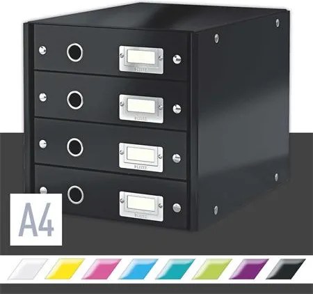 Irattároló, laminált karton, 4 fiókos, LEITZ Click&Store, fekete (E60490095)