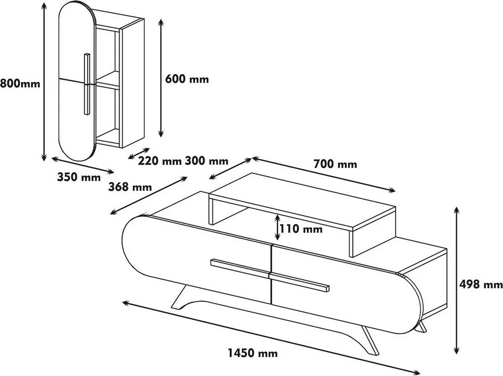 Rose Walnut and Cream TV-szekrény szekrénnyel