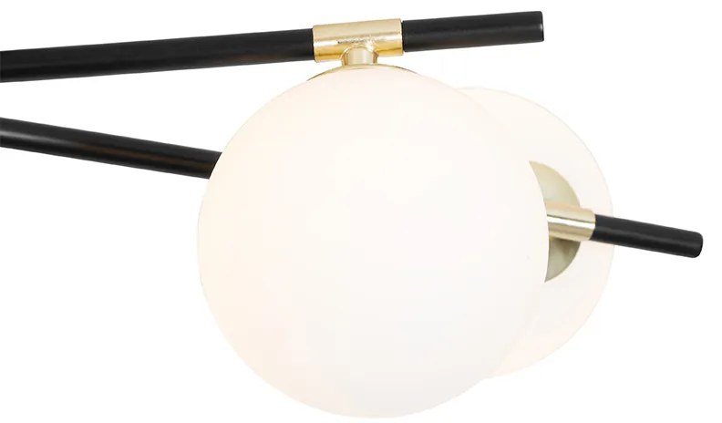 Mennyezeti lámpa fekete arannyal és opál üveggel 6 lámpás - Lynn