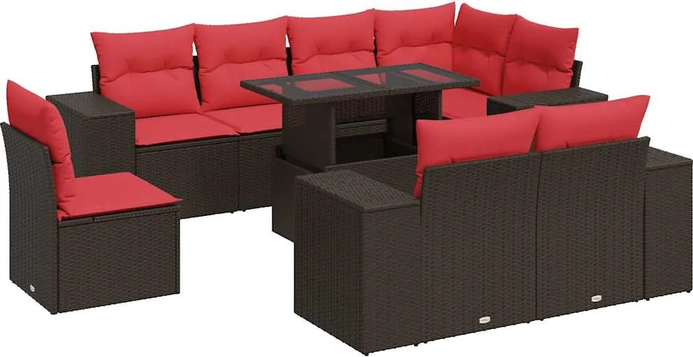 vidaXL 9 részes barna polyrattan akácfa kerti ülőgarnitúra párnákkal
