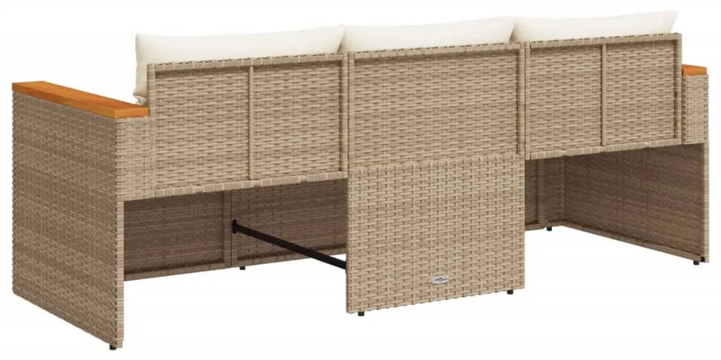 3 személyes bézs polyrattan kerti kanapé párnával