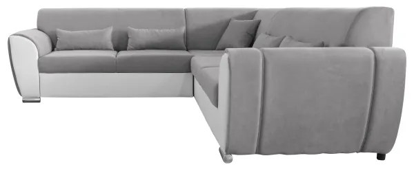 VISEU jobb oldali, L-alakú, ágyneműtartós, ággyá nyitható sarokkanapé, szürke/fehér