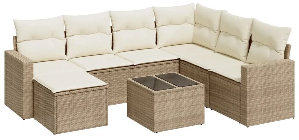 8 részes bézs polyrattan kerti ülőgarnitúra párnával