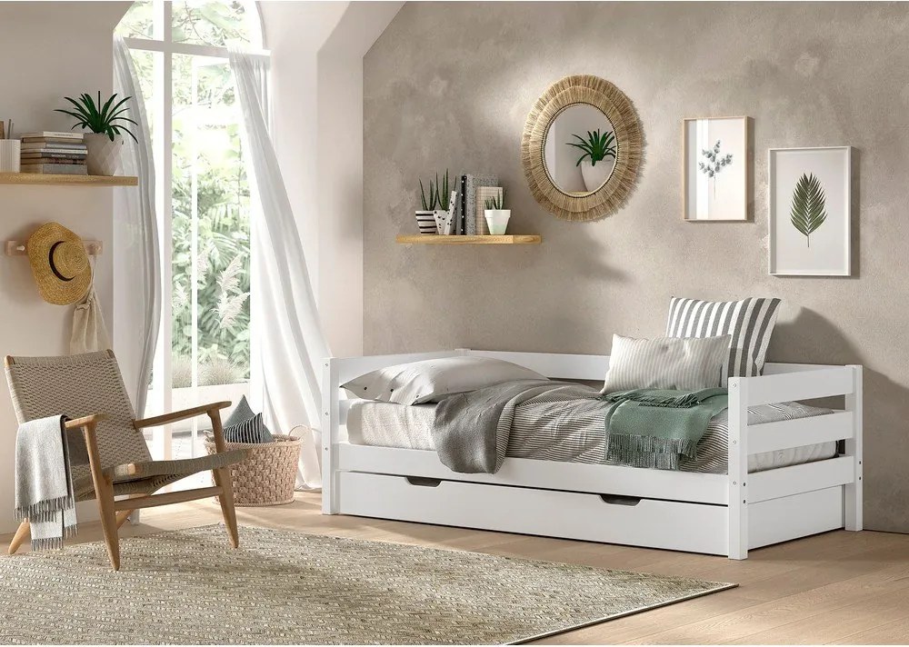 Fehér borovi fenyő gyerekágy kihúzható pótággyal ágyráccsal 90x200 cm Margrit – Vipack