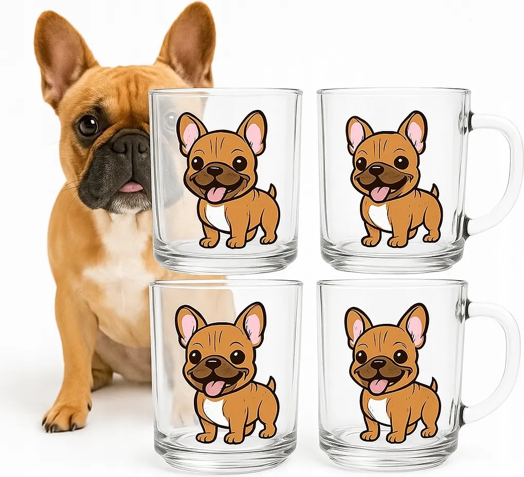 Bulldog üveg poharak 220ml 4 db-os készlet, átlátszó, óvodába, gyerekeknek