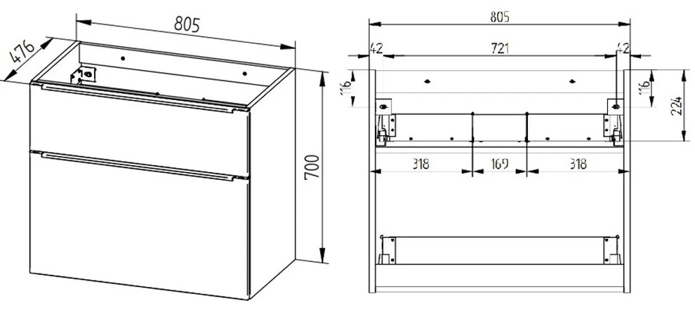Mereo Mereo, Mailo, fürdőszoba szekrény kerámia mosdóval 81 cm, antracit, MER-CN531