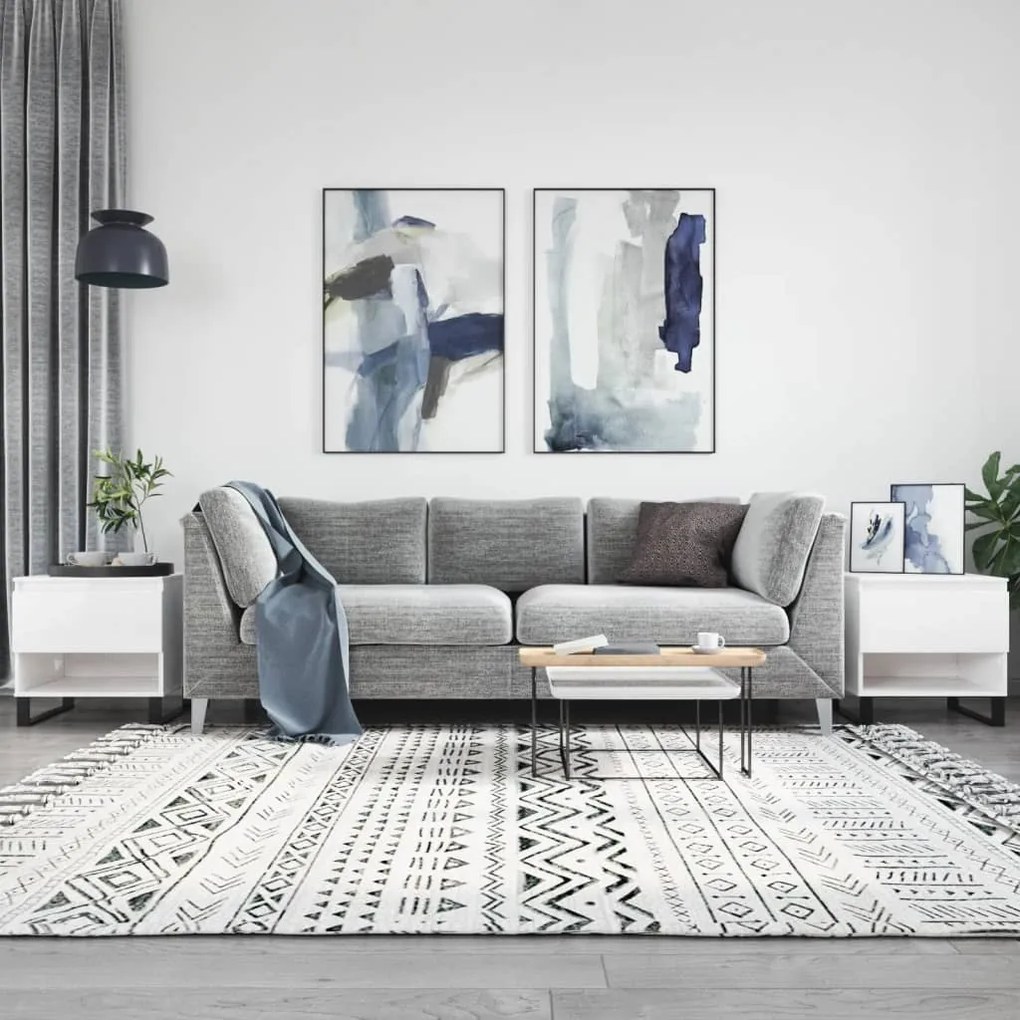 2 db magasfényű fehér szerelt fa dohányzóasztal 50 x 46 x 50 cm