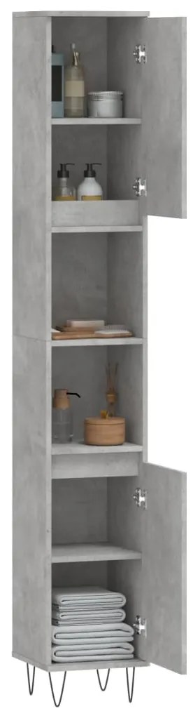 Betonszürke szerelt fa fürdőszobaszekrény 30 x 30 x 190 cm