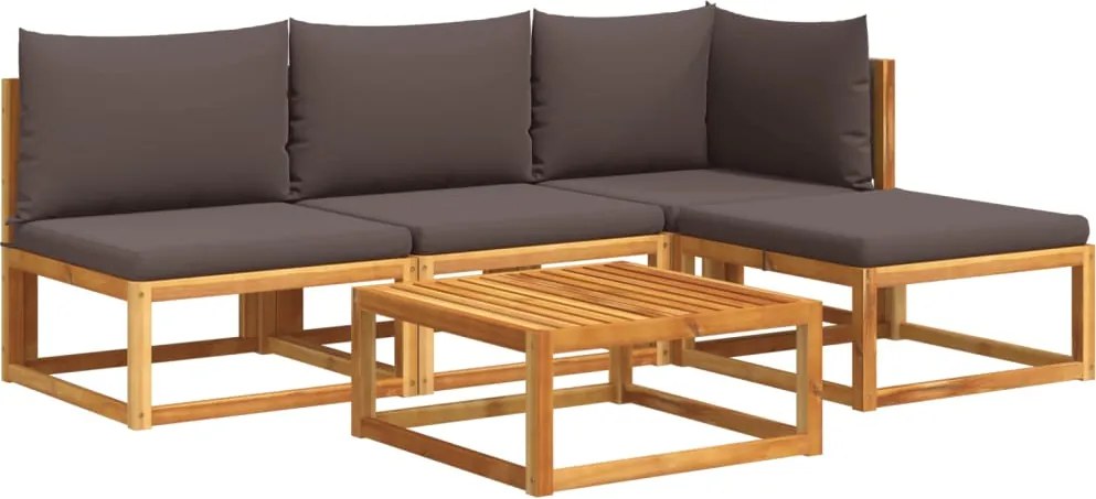 vidaXL 5 darabos akácfa és rattan kerti kanapégarnitúra párnákkal