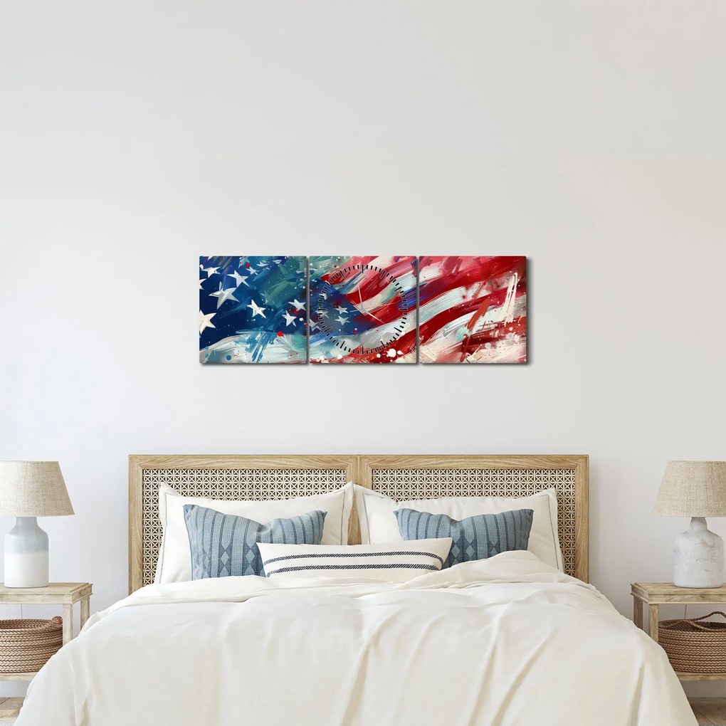 Kép - Az USA zászlaja (órával) (90x30 cm)