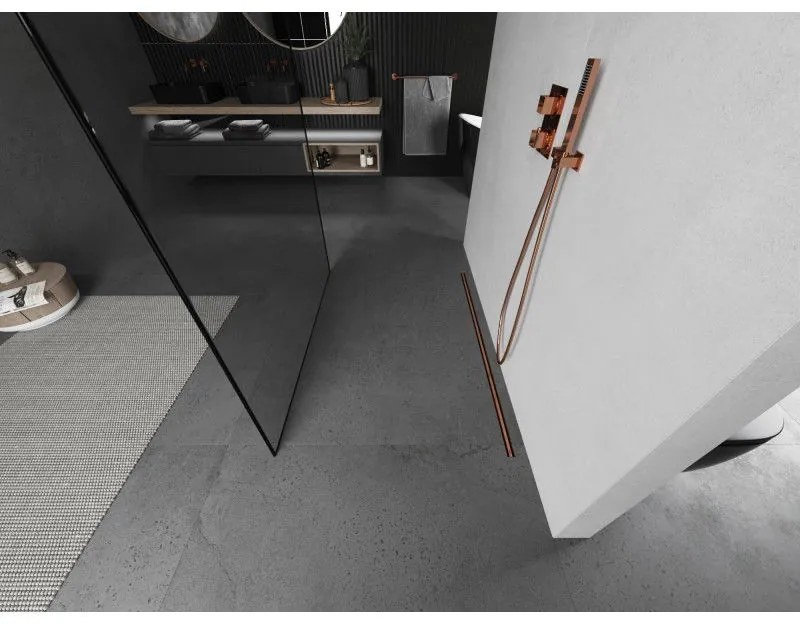 Mexen Kioto, Walk-In zuhany paraván 160 x 200 cm, 8 mm üveg fekete mintás, réz matt profil, 800-160-002-65-70