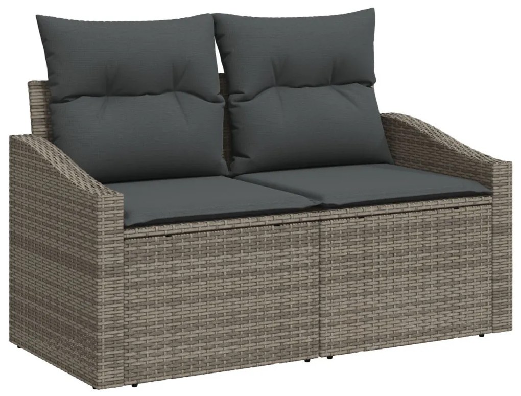 9 Darabos Kerti Étkező Szett Párnákkal Szürke Poly Rattan Akác