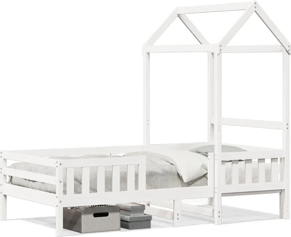 vidaXL fehér tömör fenyőfa ágykeret tetővel 75 x 190 cm