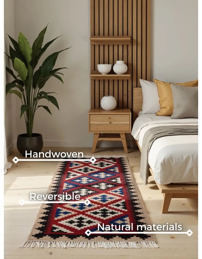 Piros kétoldalas kézi szövésű gyapjú futószőnyeg 60x190 cm Kamal Rami – Nouristan