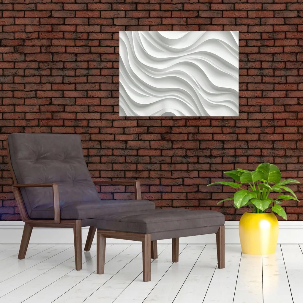 Üveg kép - 3D fehér hullámok (70x50 cm)