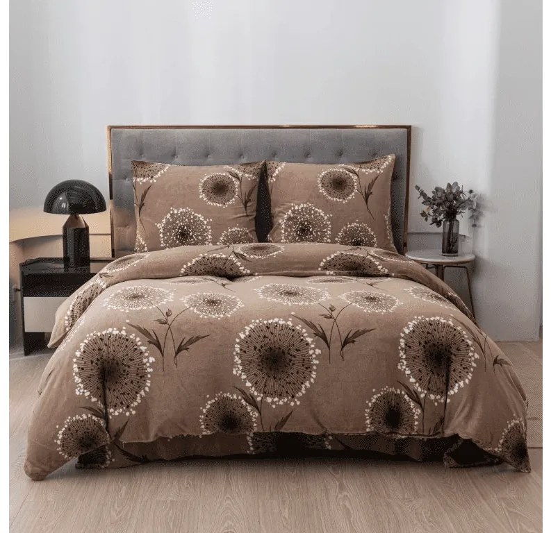 Mikroplüss ágyneműhuzat készlet PAMPELINO világosbarna + mikroplüss lepedő SOFT 90x200 cm fehér, egyszemélyes