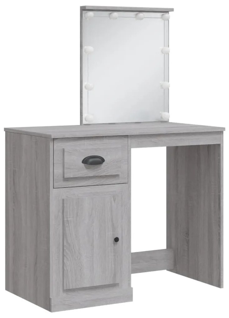 szürke sonoma fésülködőasztal LED-lámpákkal 90x42x132,5 cm