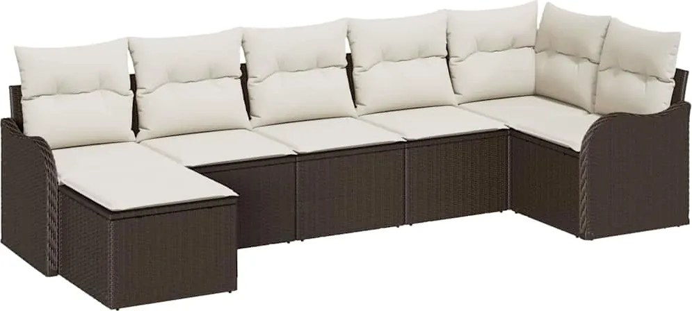 vidaXL Kerti Kanapé Szett párnával 7 pcs Barna és fehér Poli rattan